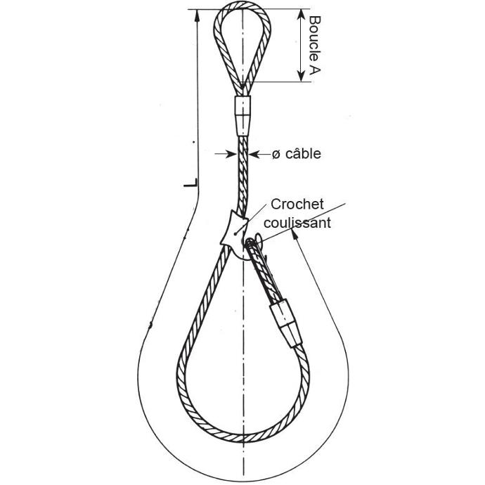 Élingue câble à 1 brin à boucle avec crochet coulissant ELC107