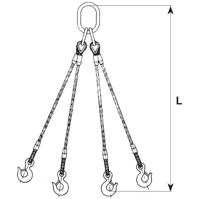 Élingue câble à 4 brins avec anneau et crochets à linguet ELC423