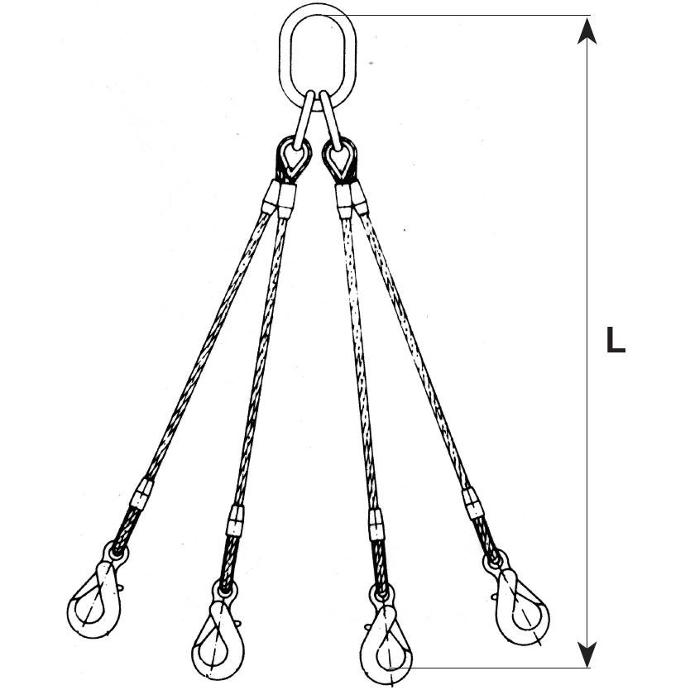 Kabelleng 4 einden met ring en veiligheidshaken ELC422