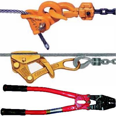 Wire rope clamps and cutters